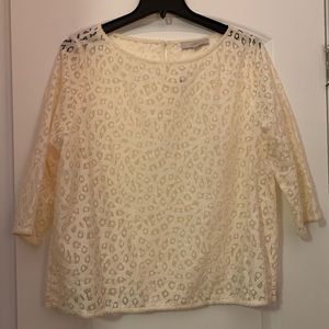Loft Ivory Lace 3/4 Sleeve Top XXL NWT